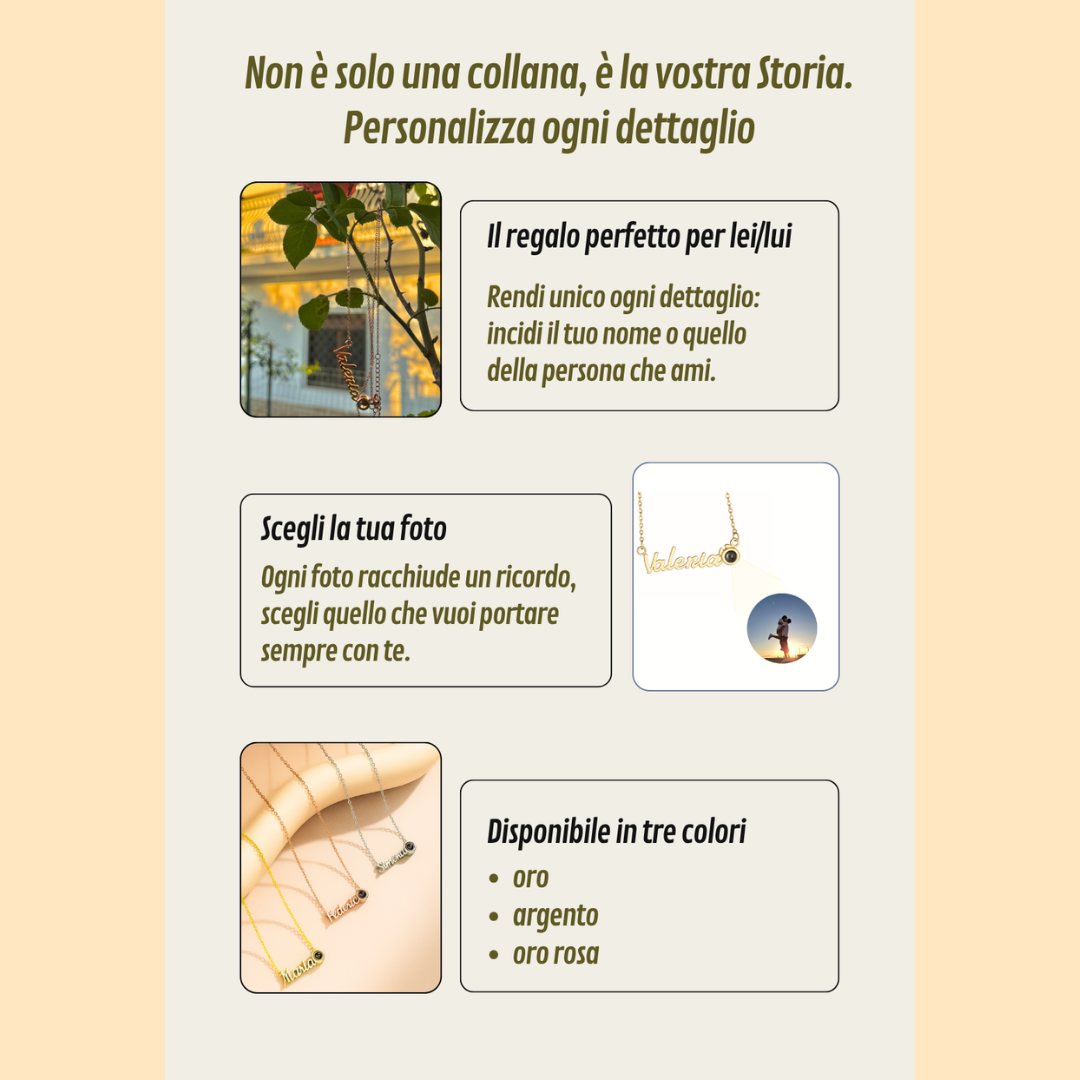 Collana con Nome Inciso e Proiezione Magica della Tua Foto.